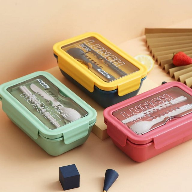 Bento Boxes 1100 ML Bento Lunch Box For Kids Childrens With Spoon & Fork - Durable Perfect Size for On-the-Go Meal