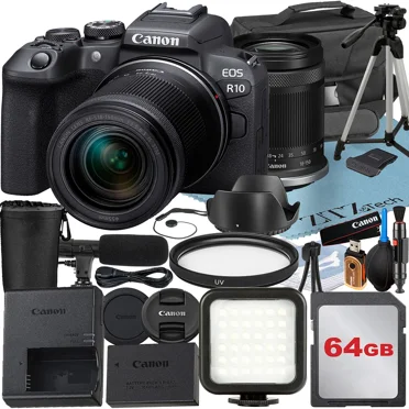 Canon EOS R10 Appareil Photo Sans Miroir avec Objectif RF-S 18-150mm + Carte Mémoire 64 Go + Étui + Flash LED + Ensemble d'Accessoires ZeeTech