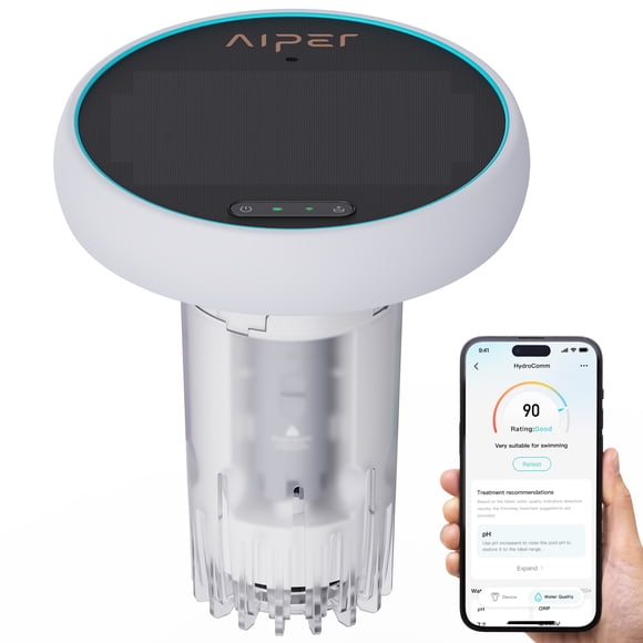 Aiper HydroComm Moniteur Intelligent de Piscine avec Test d'Eau Numérique, Contrôle par Application et à Énergie Solaire, pour Piscines, Bains Thermaux et Spas