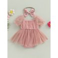 thumbnail image 4 of Faithtur Bébé Fille Tenue d'Été, Manches Courtes Bow avant Robe en Tulle avec Bandeau Set de Vêtements 2Pcs, 4 of 8