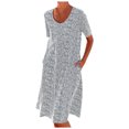 thumbnail image 2 of Meichang Robes pour Femmes Été Col Rond Manches Courtes Robes Midi Imprimé Tendance Coupe Ample Robes Décontractées de Travail Robes d'Été Confortables avec Poches, 2 of 8