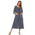 thumbnail image 2 of maskred Polyester Robe de Nuit pour Femmes en Col Rond à Manches Longues à Double Poche Respirante Automne Hiver Peignoir de Maison Tenue de Nuit Vêtements de Nuit Bleu Foncé L, 2 of 6