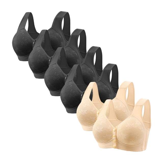 Posijego Women's Front Closure Bra 6 Pack Womens Plus Size Wireless Push up Full Coverage Everyday Bralettes