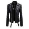 thumbnail image 1 of CEHVOM Women's Lapel Collar Button Motorcycle Jacket Leather Short Jacket Coat, 1 of 6
