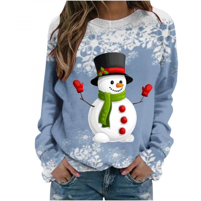 Femmes Pulls- Pull-Drop Épaule Col Rond Manches Longues Noël Tricot Sweat-Shirts Floraux Décontractés Tops pour Automne/printemps/hiver Rouge L