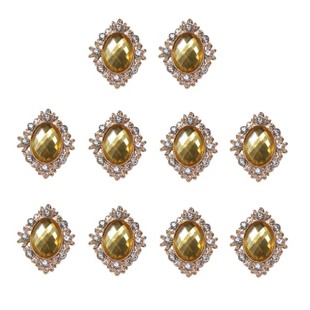 10 Rhinestone Cabochons Flat Back Embellishments Buttons for Wedding Phone Decor , Gold, 30x25mm
