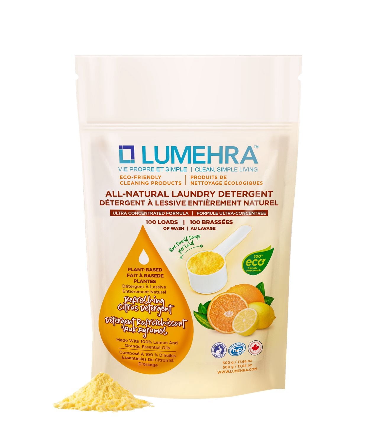 Lumehra Natural Citrus Laundry Detergent Powder 100 Washes 500 grams