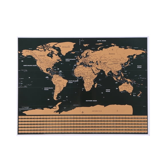 Large-Size Black & Copper Foil World Travel Scratch Map - No Cylinder Packaging, Glossy Fine Paper, Detailed Country/City Layers, Reveals Underlying Map, Stylish Wall Decor, Perfect Gift for Travel