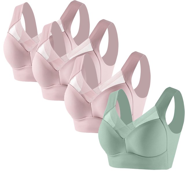 Timegard 4pc Bras for Women Wireless Comfy Breathable Full Coverage High Support Back Smoothing Everyday Bra