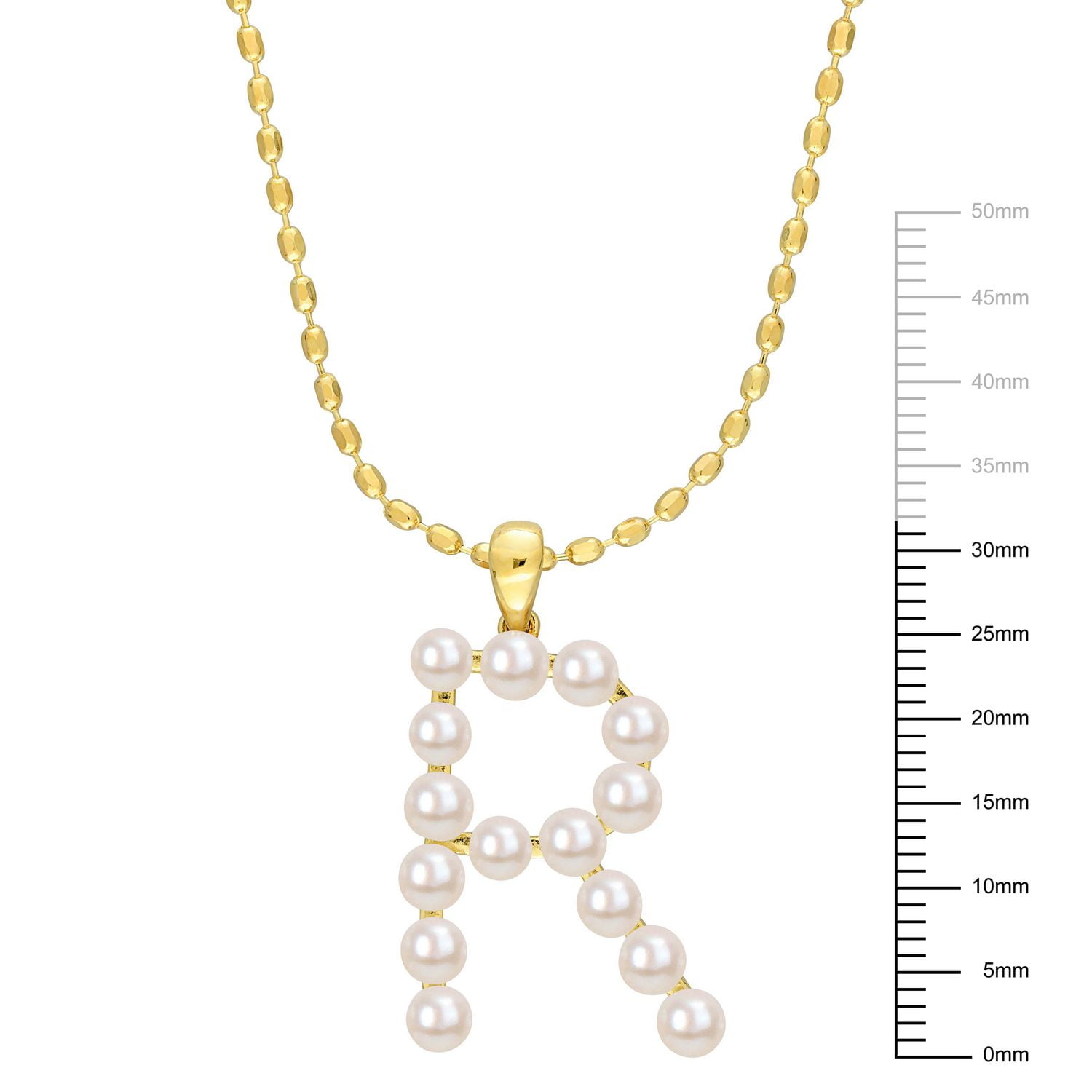 Collier initiale de Miabella avec perles culture d'eau douce en argent sterling plaqué en jaune