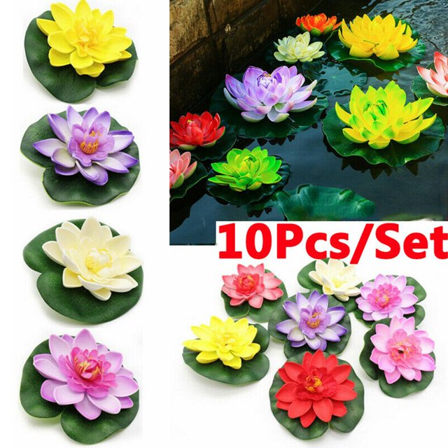 10X Artificial Eva Fake Lotus-Leaf Flowers Water Lily Floating Pool Plants Decor