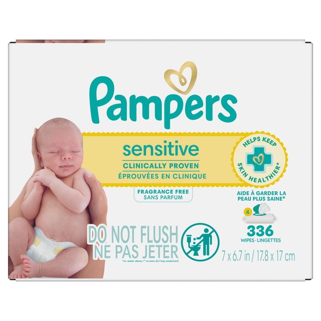 Baby Wipes Pampers Sensitive, Clinically Proven, Fragrance Free, Water Based, Hypoallergenic Baby Wipes, 336 Baby Wipes Total (4X Flip-Top Packs)