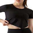 thumbnail image 3 of Hauts de Sport pour Femmes Crop Tops Manches Courtes Col Asymétrique Yoga Course T-Shirts, 3 of 6