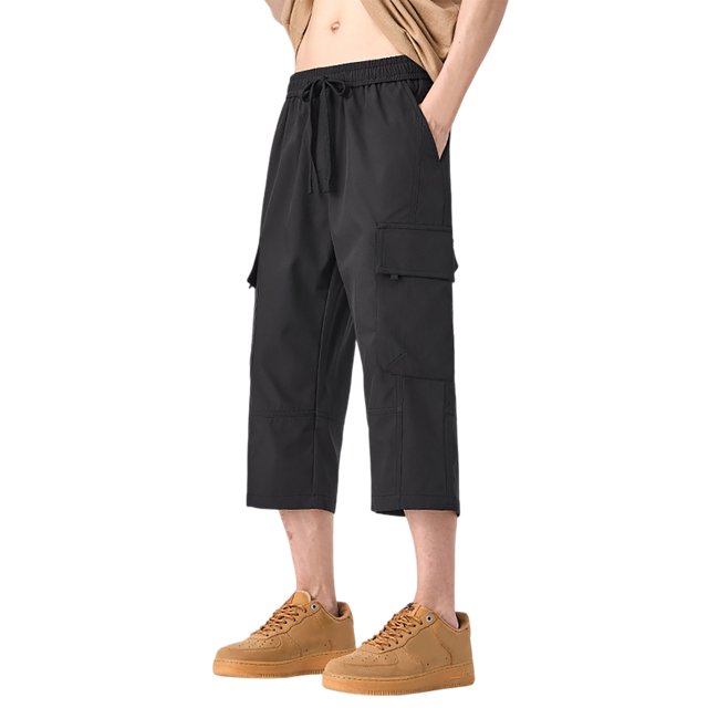 Men's Solid Color Cargo Pants - 3/4 Length Casual Trousers for Summer Outdoor