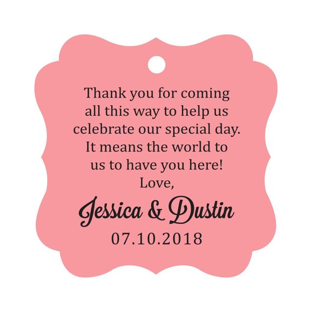 Darling Souvenir Custom Wedding Thank You Message Gift Tags Personalized Party Favor Hang Paper Tags-Peach & Pink-100 Tags
