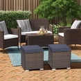 thumbnail image 3 of Patiojoy 2 Pieces Patio Ottoman Multipurpose Outdoor Wicker Footstool Storage Box Side Table w/ Solid Metal Frame Additional Seating w/ Removable Cushions Navy, 3 of 7