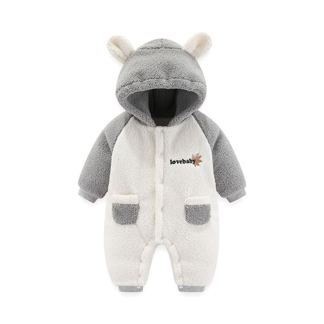MeetoTime Baby Clothes Hooded Plush Warm Jumpsuits Color-blocked Long Sleeve Newborn Infant Rompers Crawling Clothes