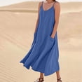 thumbnail image 1 of Jusqu'à 50 % de Rabais Horkkom Robe Maxi pour Femmes Col en V Couleur Unie Robes d'Été avec Poches Décontractées à Bretelles Spaghetti Longues Robes m, 1 of 6