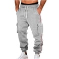 thumbnail image 2 of Ceisia Men Solid Color Loose Casual Pants Elastic Waist Drawstring Sports Gift Work Trousers, 2 of 8
