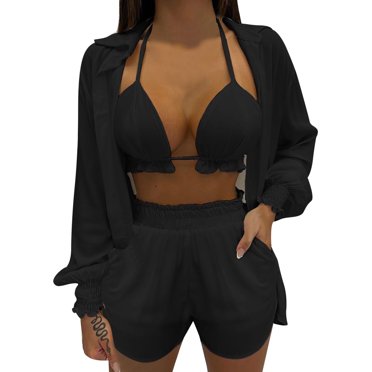 Ketyyh-chn99 Ensembles Deux Pièces pour Femmes Shorts de Gym pour Femmes Ensembles d'Entraînement Tenues de yoga Manches Courtes Détente Poche Pantalon de Survêtement pour la Maison Noir, TG