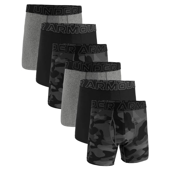 UNDER ARMOUR Caleçons Boxeurs pour Hommes, Lot de 6 - Caleçons Boxeurs Performance Tech - Nouveauté 6 Po, Camouflage, Extensible Noir/gris TG (Très Grand)