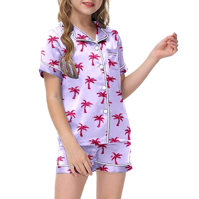 Luvoko Ensemble de Pyjama 2 Pcs pour Enfants Imprimé Graphique Chemise à Manches Courtes Boutonnée Shorts Pyjama