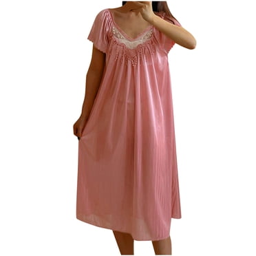 Chemises de Nuit pour Femmes Grande Taille Liquidation Femmes Robe de Nuit à Manches Courtes Ample Confort Douce Tenue d'Intérieur Nuisette Col en V Plissée Chemises de Nuit Mignonne Robe de Pyjama Nouvelle Blanche Taille Unique