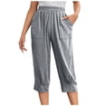 thumbnail image 1 of VEKDONE Womens Cotton Linen Capris Pants Gray L, 1 of 9