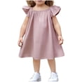 thumbnail image 2 of NJDVHB Robes d'Hiver pour Tout-Petits, Robe de Princesse pour Fillette, Robe de Fête pour Filles, Robe Décontractée Ample à Manches Volantées Unie pour Enfants, Col Rond, Manches Courtes, Rose, 130, 2 of 5