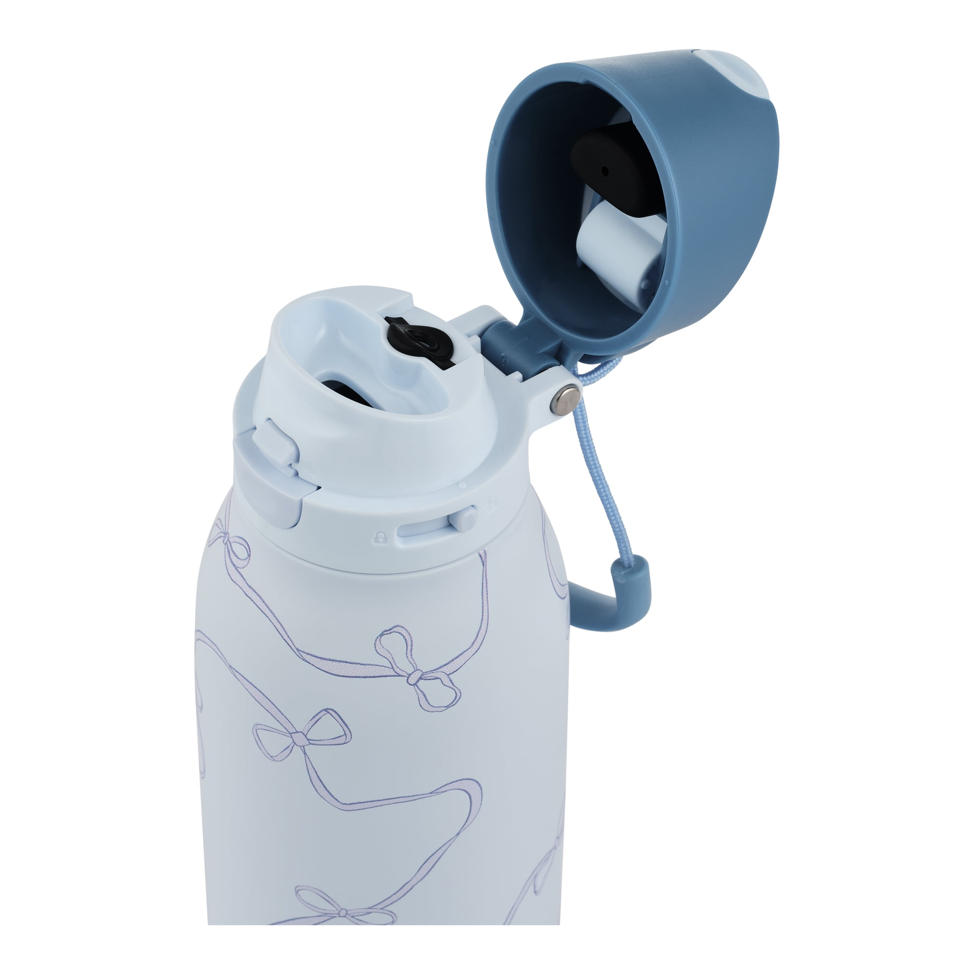 Bouteille d'eau TAL 2-en-1 en acier inoxydable de 710 ml (24 oz) avec paille et bouchon à pression, nœuds bleus
