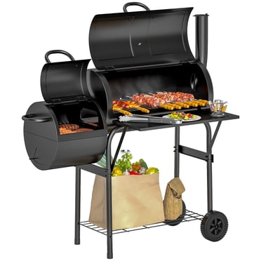 Outsunny Barbecue au Charbon avec Fumoir Déporté, Noir