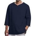 thumbnail image 1 of Leutsin Men's Long-sleeved V-neck Cotton And Linen Loose Shirt Pure Color Multi-size, 1 of 8