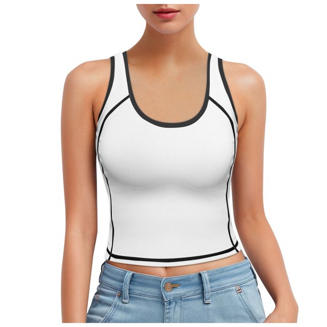 Débardeur Court Sans Manches à Col Montant pour Femme, Ajusté, Style Sport, Cloud Pro, Bonnets Fixes, Col Rond, Effet Éclat, Non pour la Course