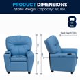 thumbnail image 3 of Contemporary Light Blue Vinyl Kids Recliner with Cup Holder, 3 of 9