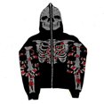 thumbnail image 1 of Y2k Skeleton Full Zip Up Hoodies Women Men Rhinestone Skull Graphic Print Sweatshirt Gothic Oversized Jackets, 1 of 8