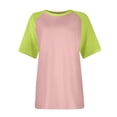 thumbnail image 3 of Womens Summer Raglan T-Shirts Color Block Plus Size Baseball Tees Casual Short Sleeve Loose Pullover Pink, L, 3 of 5