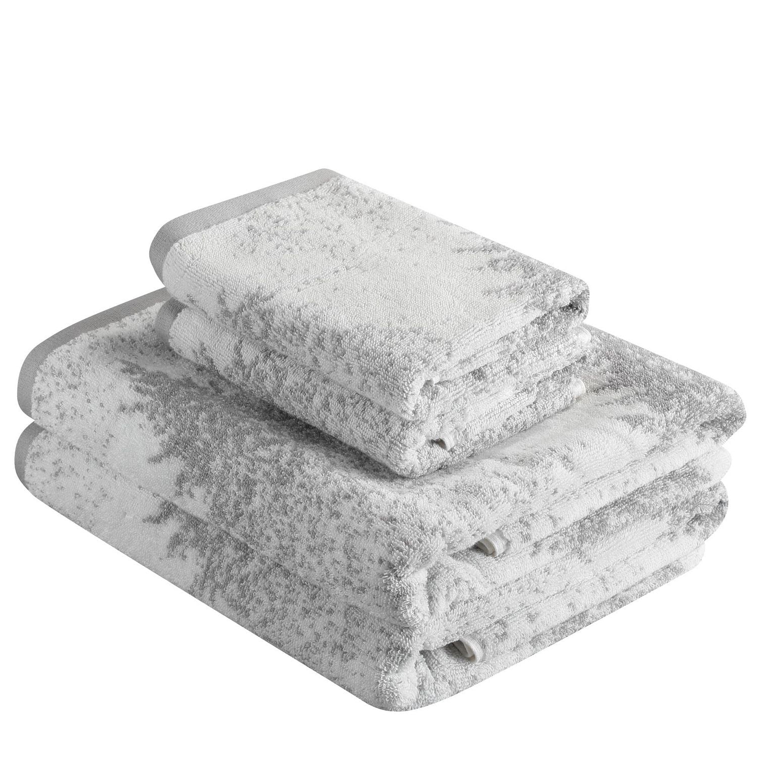 Holiday Time Grey/White 100% Cotton 4-Piece Jacquard Towel Set