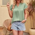 thumbnail image 5 of Women's V Neck Blouse Short Ruffle Sleeve Ladies Work Shirts Solid Color Casual Comfy Summer Tops Office Blouses Tunics, 5 of 5