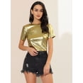 thumbnail image 3 of INSPIRE CHIC Women's Party Metallic Textured Short Sleeve Shiny Multi Color Top, 3 of 6