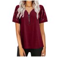 thumbnail image 1 of Birdeem Blouse Décontractée pour Femmes à Col en V, Patchwork, à Fermeture Éclair, Manches Courtes, Ample et Confortable, 1 of 5