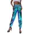 thumbnail image 3 of Femmes Taille Haute Brillant Métallique Extensible Hip Hop Pantalon Réfléchissant Jogger Pantalon, 3 of 6