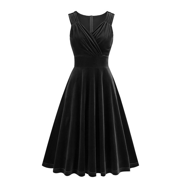 Penkiiy Robes en Velours pour Femmes, Robe Rétro Trapèze, Robes Formelles pour Invitées de Mariage Cocktail Noël Fêtes Robes L Noir