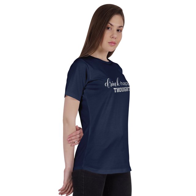 Inkmeso T-Shirt pour Femmes avec Citation « Boire des Pensées Heureuses » T-Shirt à Imprimé Graphique