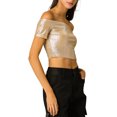 thumbnail image 4 of INSPIRE CHIC Women's Metallic Shiny Party Off Shoulder Crop Top, 4 of 6
