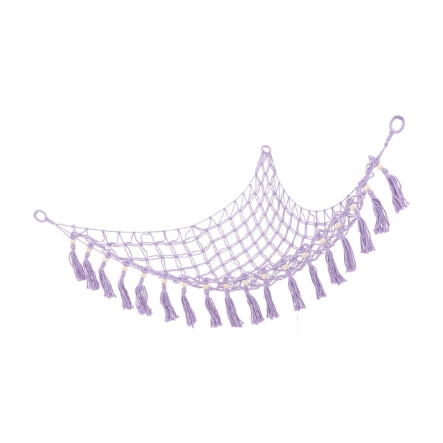 Stuffed Animal Storage Net, Easy To Install Space Saving Tassel Toys Storage Hammock For Bedroom Light Purple