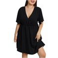 thumbnail image 2 of EGNMCR Robes de Fête pour Femmes Femmes Grande Taille Été Décontracté Manches Courtes Col en V Manches Imprimées Robes Robe Ample, 2 of 7