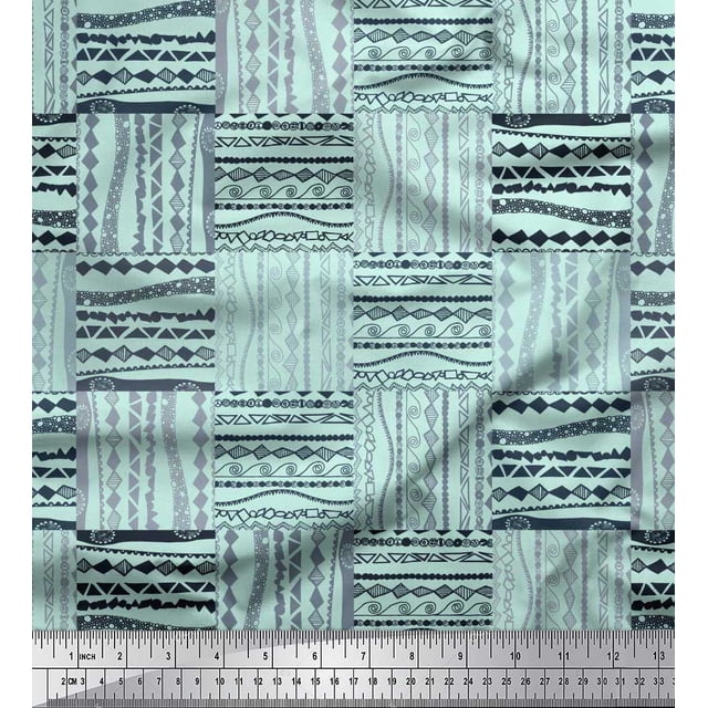 Soimoi Green Poly Georgette Fabric Geometric African Decor Fabric Printed Yard 42 Inch Wide