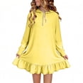 thumbnail image 2 of NTACZA Robe Fille à Capuche Mignonne à Manches Longues Robe Chandail Quart de Glissière Ourlet à Volants Robe Mini pour Enfants 4 Ans, 2 of 9
