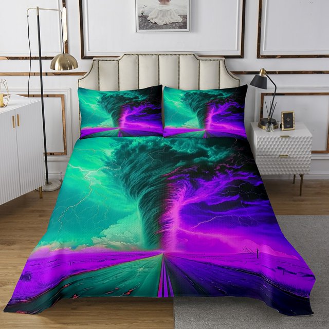 Erosebridal Highway Storm Coverlet Set Queen, Natural Lightning 02, Rustic Tornado Room Decor