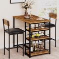 thumbnail image 1 of Kitchen Table Set, Dining Table and Chairs for 2 with Storage Shelf, Dining Room Table Set with 2 Upholstered Chairs, Bar Dining Table Set for Small Spaces, Apartment, Rustic Brown, 1 of 6